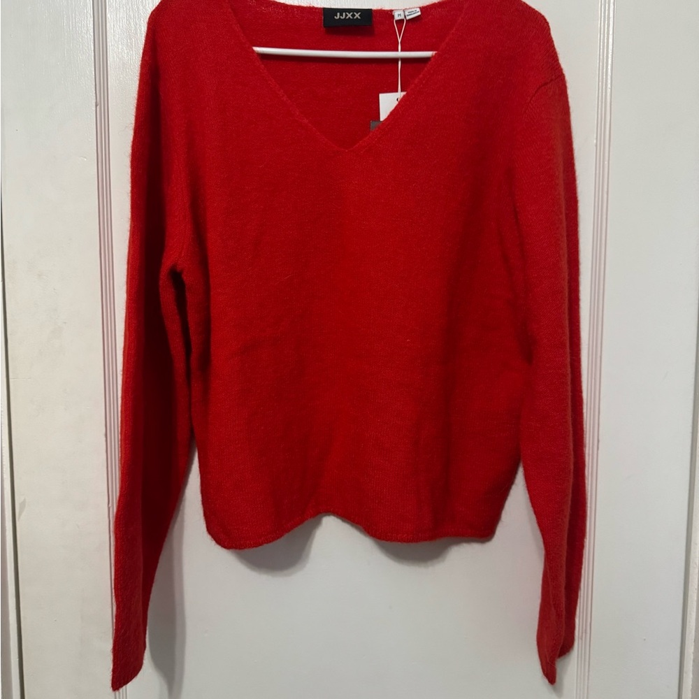 JJXX Women's Vibrant Red V-Neck Sweater